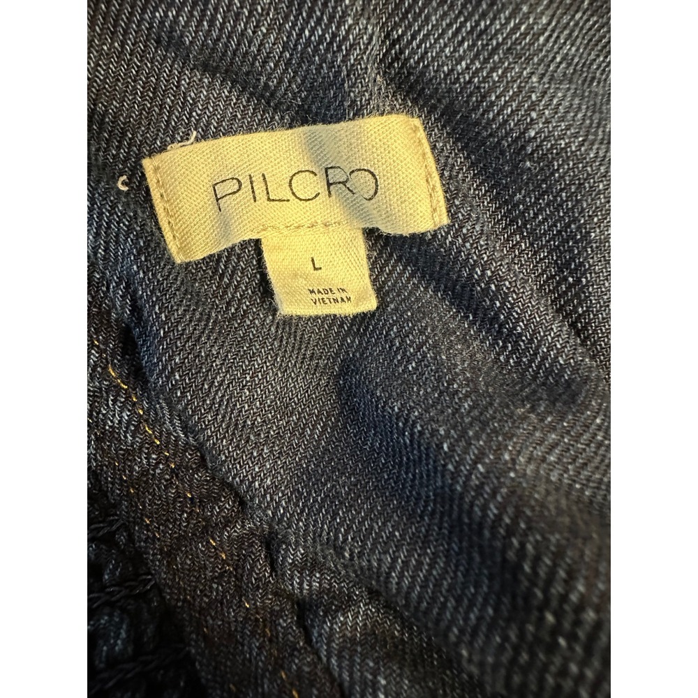 Pilcro Anthropologie Denim Ruffle Maxi Dress Indigo Blue Tiered Smocked Large - Picture 4 of 8